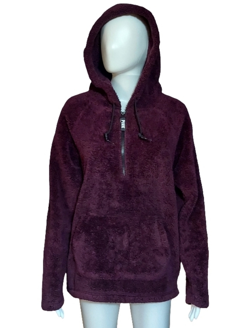Pink Victoria's Secret 1/4 Zip Hooded Teddy Fleece Pullover In Burgundy